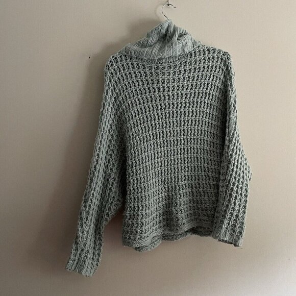 Express Women S Light Blue Open Stitch Chunky Knit Oversized Cowl Neck Sweater - Picture 9 of 10